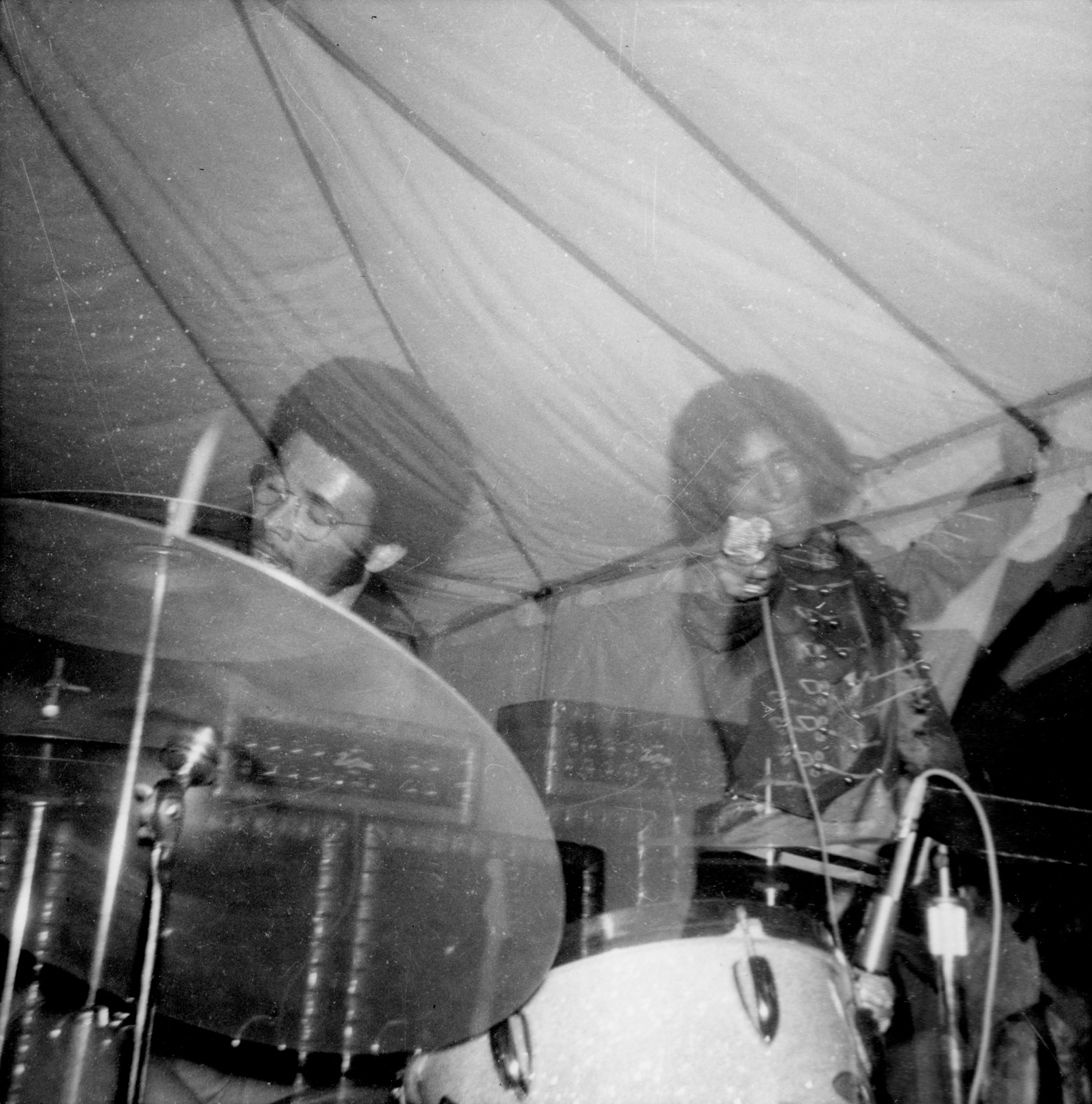 In-camera superimposition. Sky High playing at the Teen Age Fair.